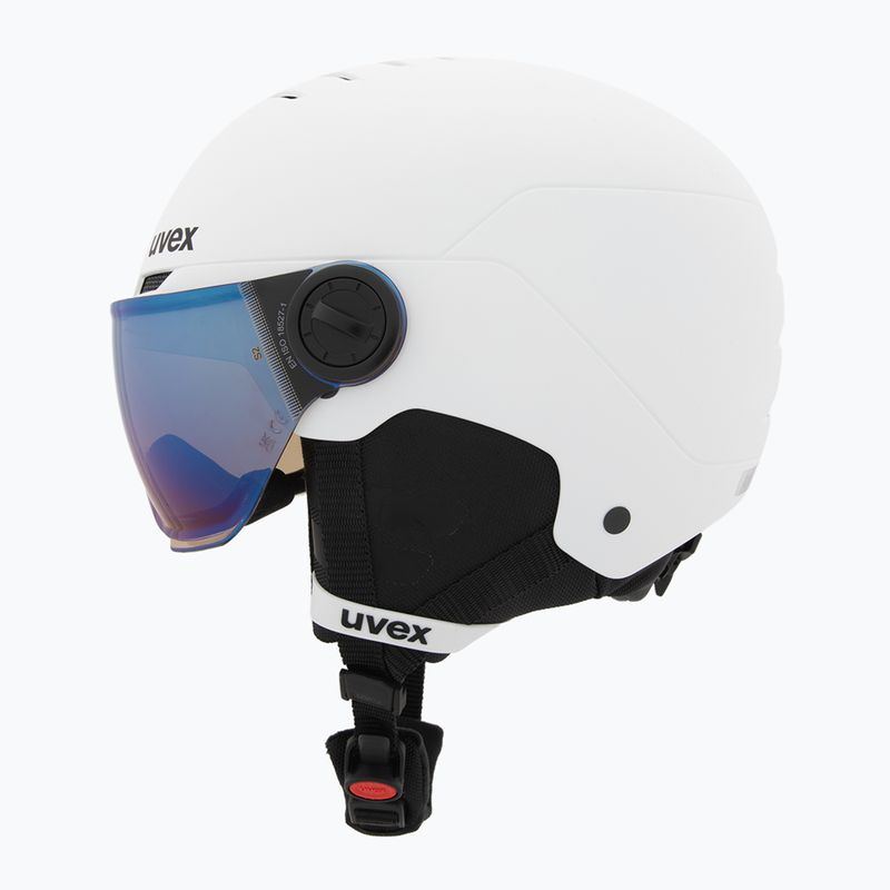 Children's ski helmet UVEX Rocket Visor Jr white/black matt/mirror blue/smoke 3