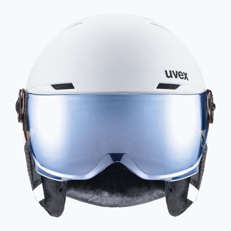 Children's ski helmet UVEX Rocket Visor Jr white/black matt/mirror blue/smoke 2