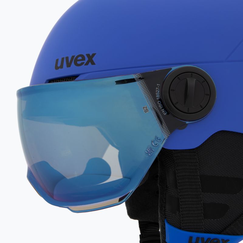 Children's ski helmet UVEX Rocket Visor Jr blue matt/mirror blue/smoke 7