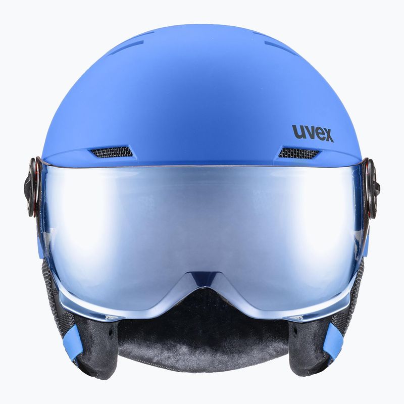 Children's ski helmet UVEX Rocket Visor Jr blue matt/mirror blue/smoke
