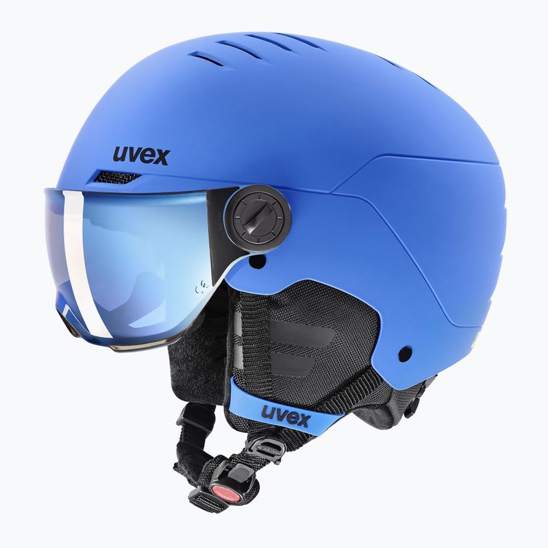 Children's ski helmet UVEX Rocket Visor Jr blue matt/mirror blue/smoke 3