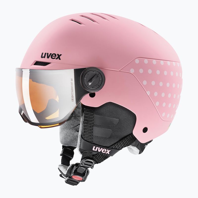 Children's ski helmet UVEX Rocket Visor Jr pink confetti matt/mirror silver/lasergold lite