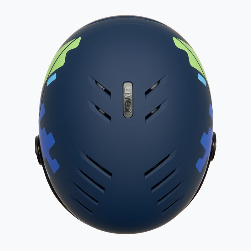 Children's ski helmet UVEX Rocket Visor Jr blue puzzle matt/mirror blue/smoke 6