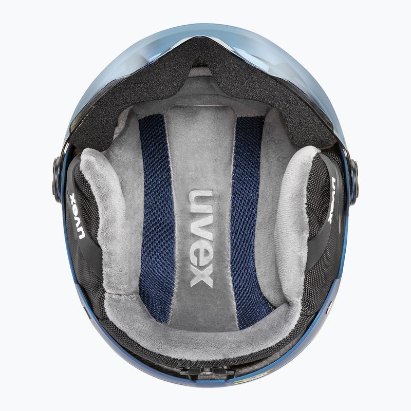 Children's ski helmet UVEX Rocket Visor Jr blue puzzle matt/mirror blue/smoke 4