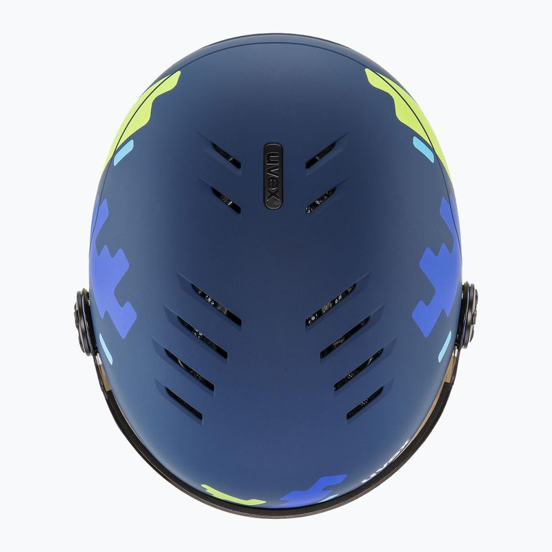 Children's ski helmet UVEX Rocket Visor Jr blue puzzle matt/mirror blue/smoke 5