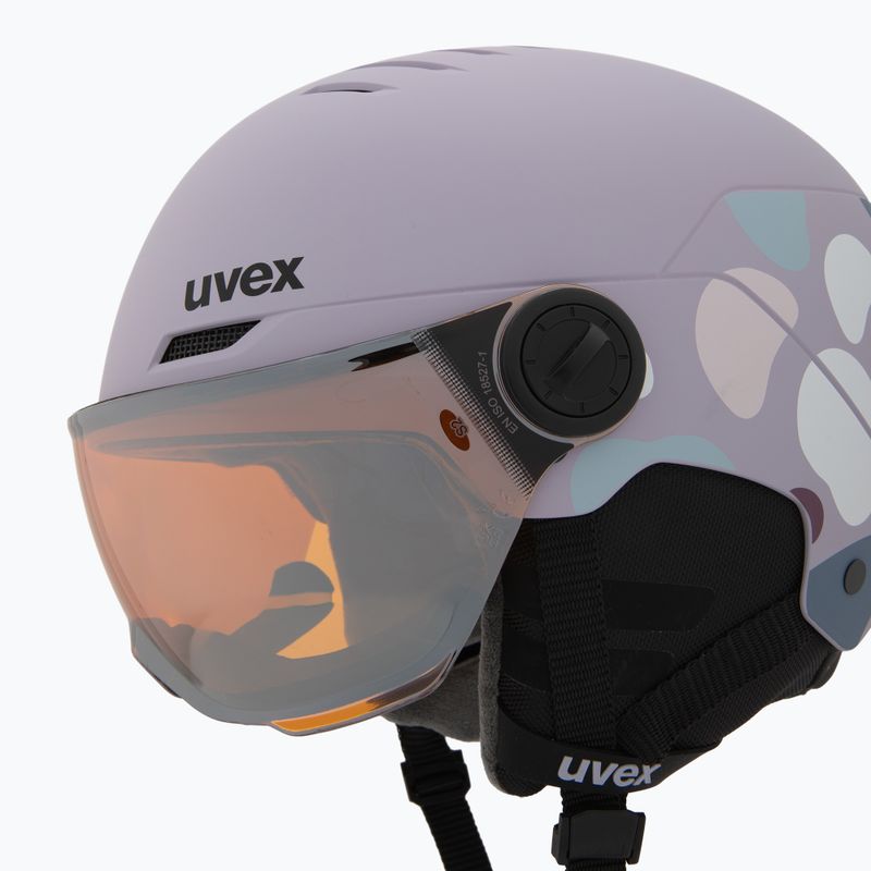 Children's ski helmet UVEX Rocket Visor Jr cool lavender abstract matt/mirrorsilver/lasergold 7