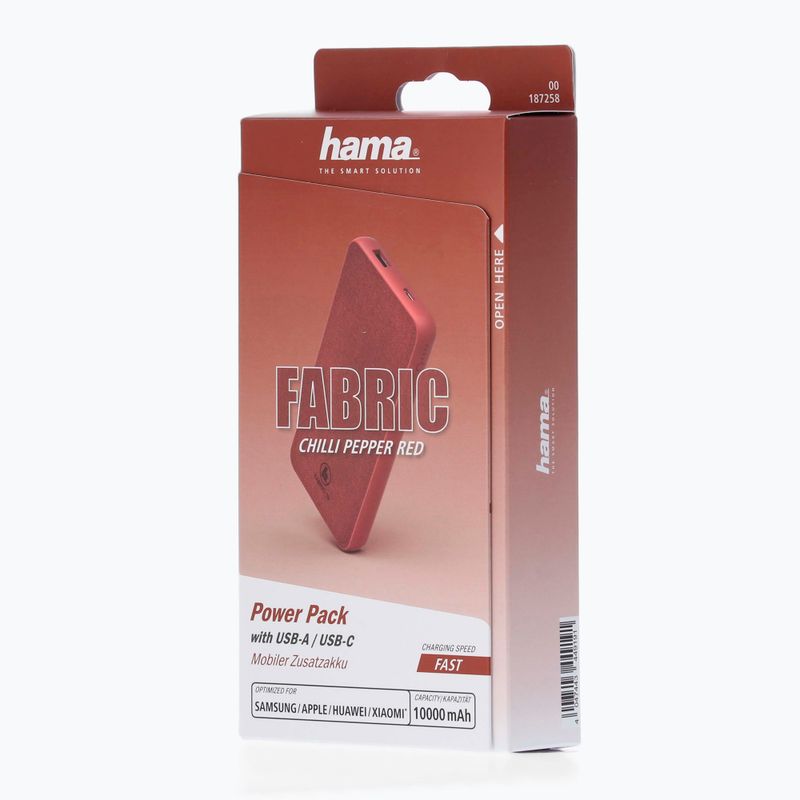 Powerbank Hama Fabric 10 Power Pack 10000 mAh red 1872580000