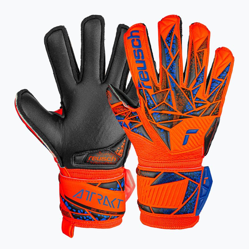 Reusch Attrakt Silver Junior hyper orng/elec blue/blck children's goalie gloves