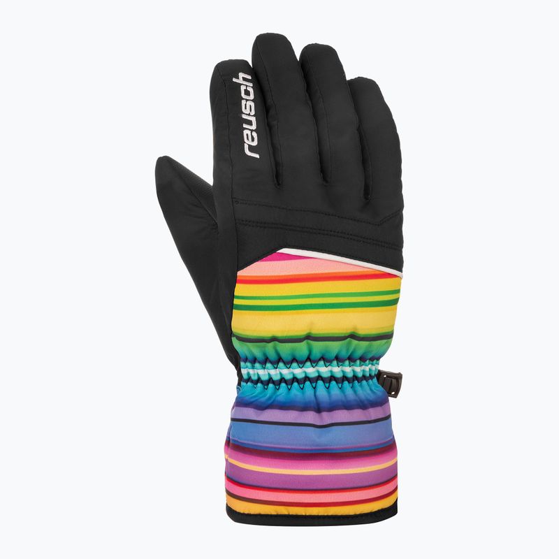 Reusch Alan Junior children's ski gloves black/multicolour lines 2