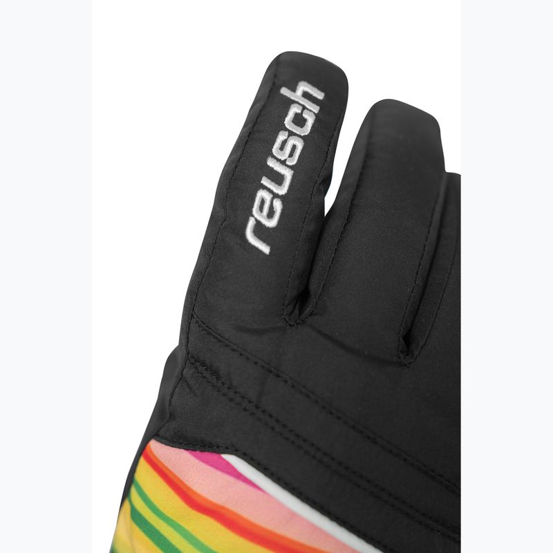 Reusch Alan Junior children's ski gloves black/multicolour lines 4