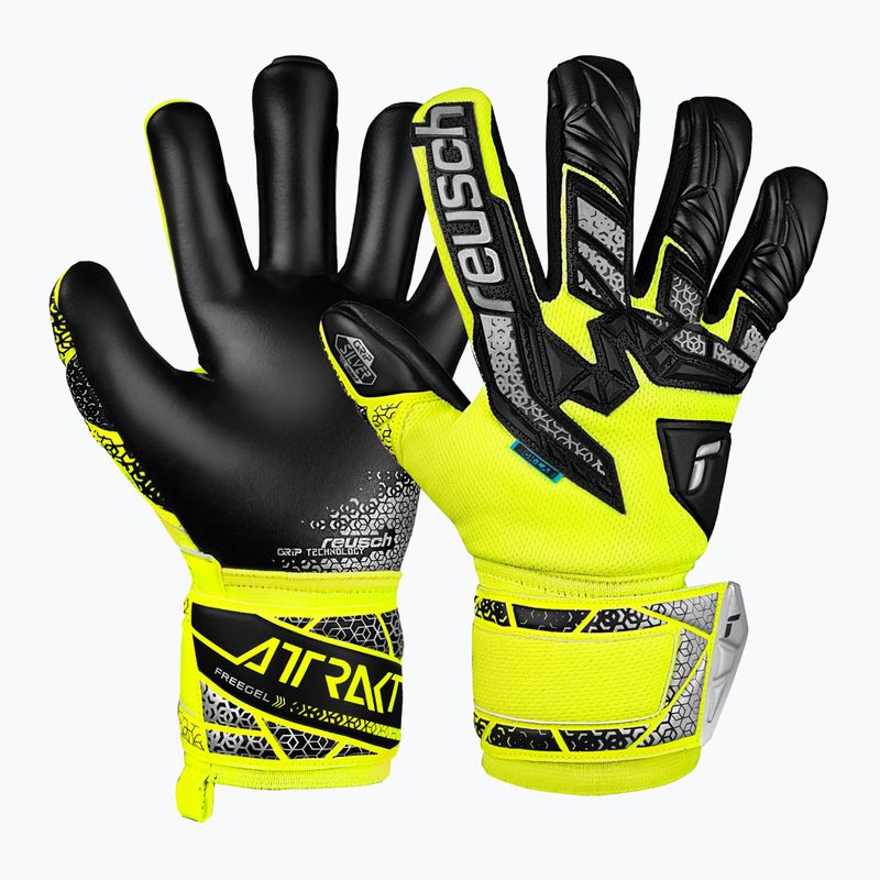Reusch Attrakt Freegel Silver Junior safety yellow/silver/black children's goalkeeping gloves