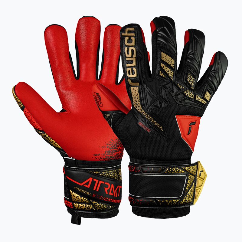 Reusch Attrakt Freegel Silver Junior children's goalkeeper gloves black/gold/fiery red