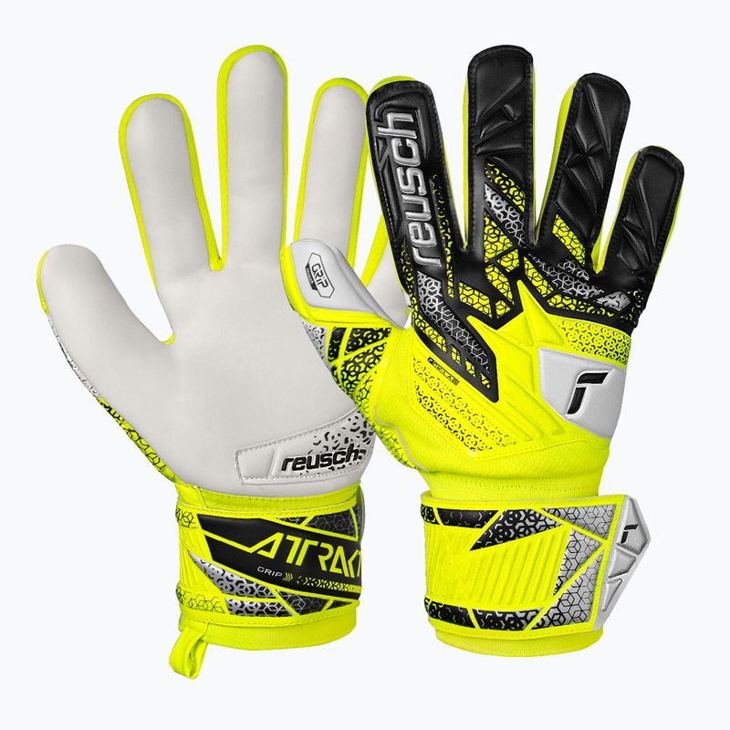 Reusch Attrakt Grip Junior safety yellow/silver children's goalkeeper gloves