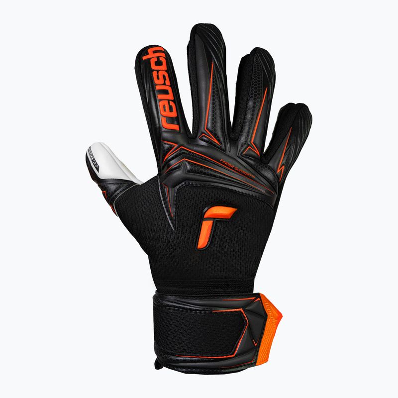 Children's goalkeeper gloves Reusch Attrakt Advance Finger Support Junior black/shocking orange 2