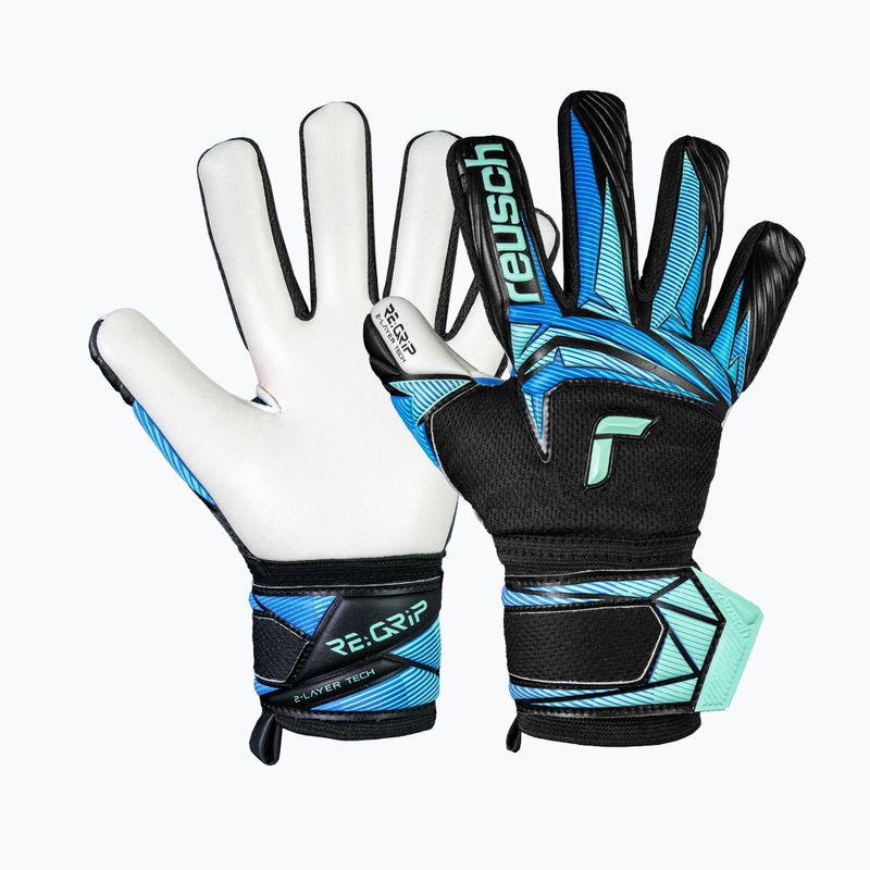 Children's goalkeeper gloves Reusch Attrakt RE:GRIP NC Junior black/ocean light 2