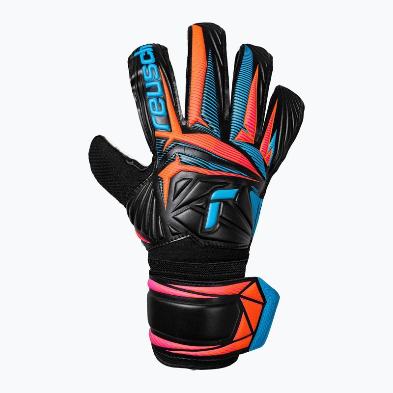 Goalkeeper gloves Reusch Attrakt Solid black/aqua blue/shocking orange 2