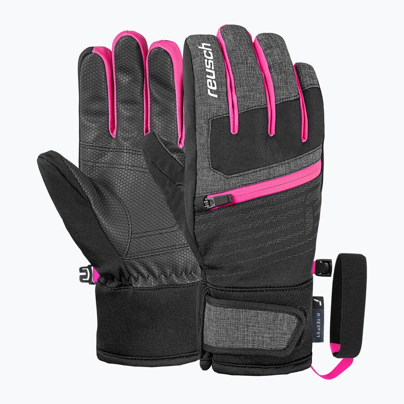Children's ski gloves Reusch Leo R-Tex XT black/black melange/pink glo