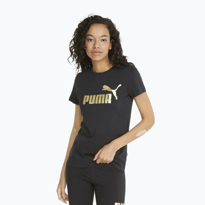 Women's PUMA ESS+ Metallic Logo Tee puma black/gold foll