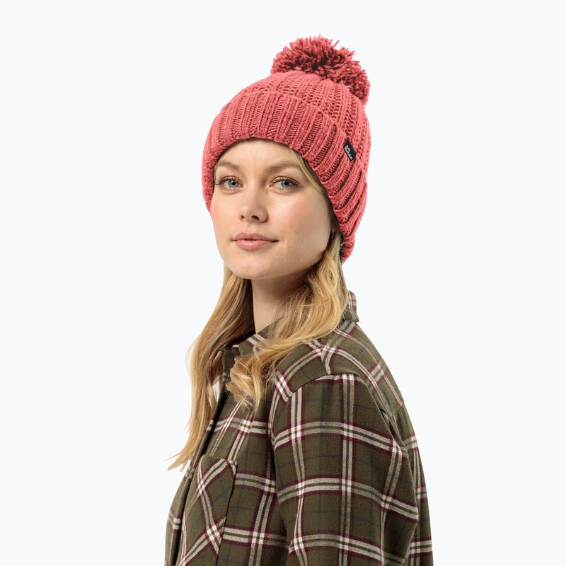 Women's winter beanie Jack Wolfskin Highloft Knit red coral 2