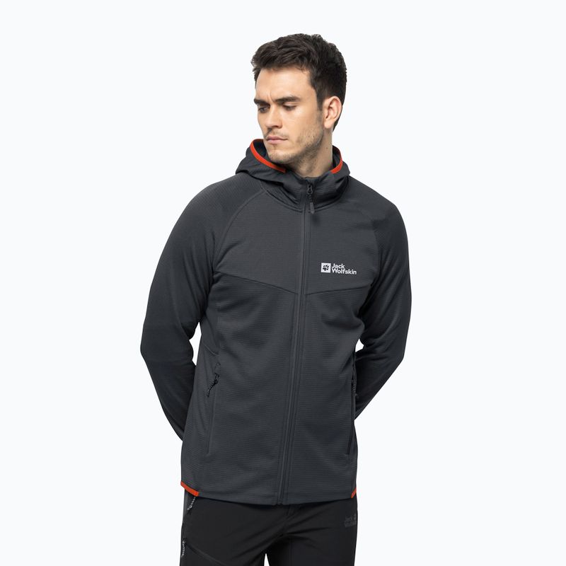 Men's Jack Wolfskin Hydro Grid Hooded FZ fleece sweatshirt grey 1710002