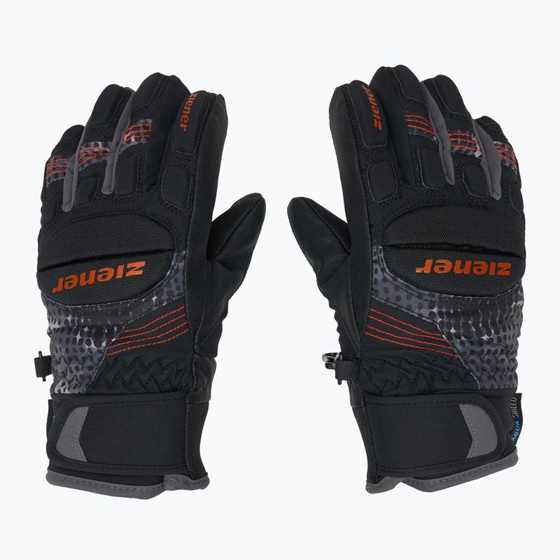 ZIENER Children's Ski Gloves Luro Aquashield PR black/orange pop 3