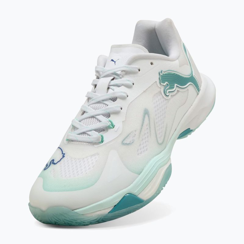Women's handball shoes PUMA Vantage Nitro Game On puma white/baltic blue/fresh water 10