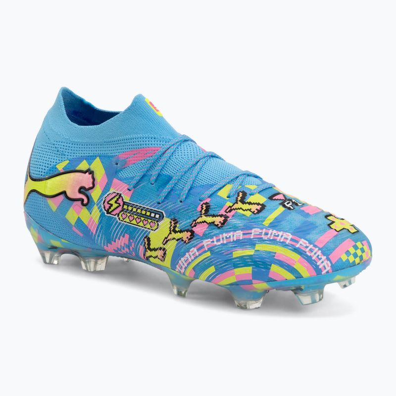 Football boots PUMA Future 9 Ultimate Advanced Level FG puma white/blue glimmer/pink glimmer/yellow alert