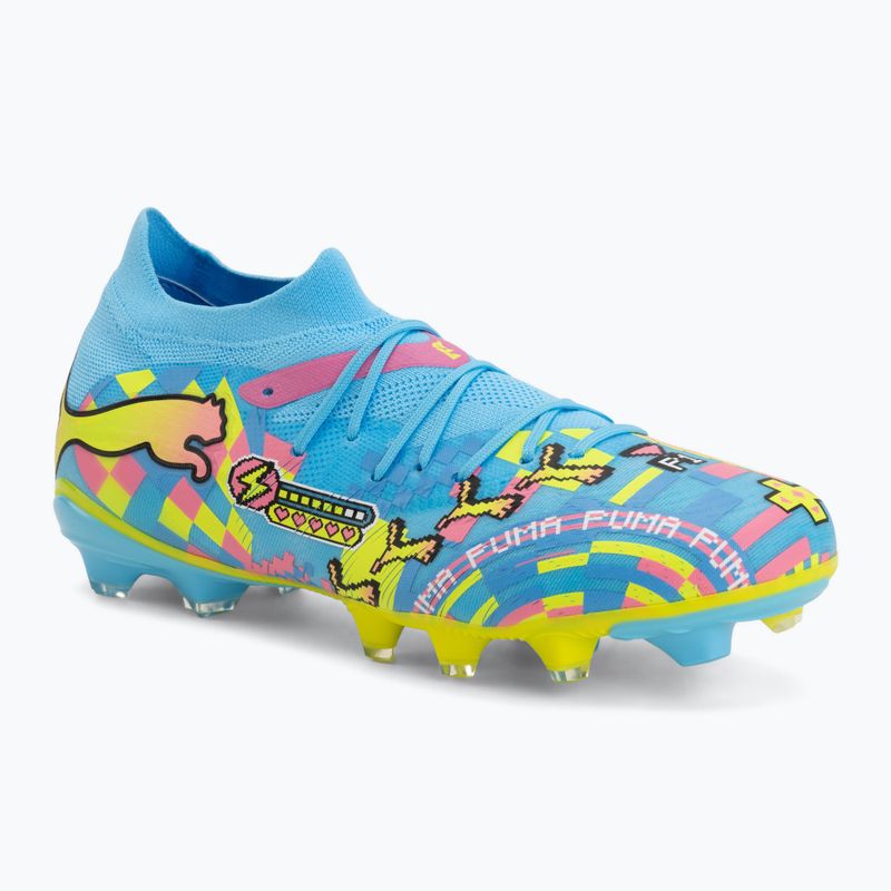 Football boots PUMA Future 9 Match Advanced Level FG/AG puma white/blue glimmer/pink glimmer/yellow alert