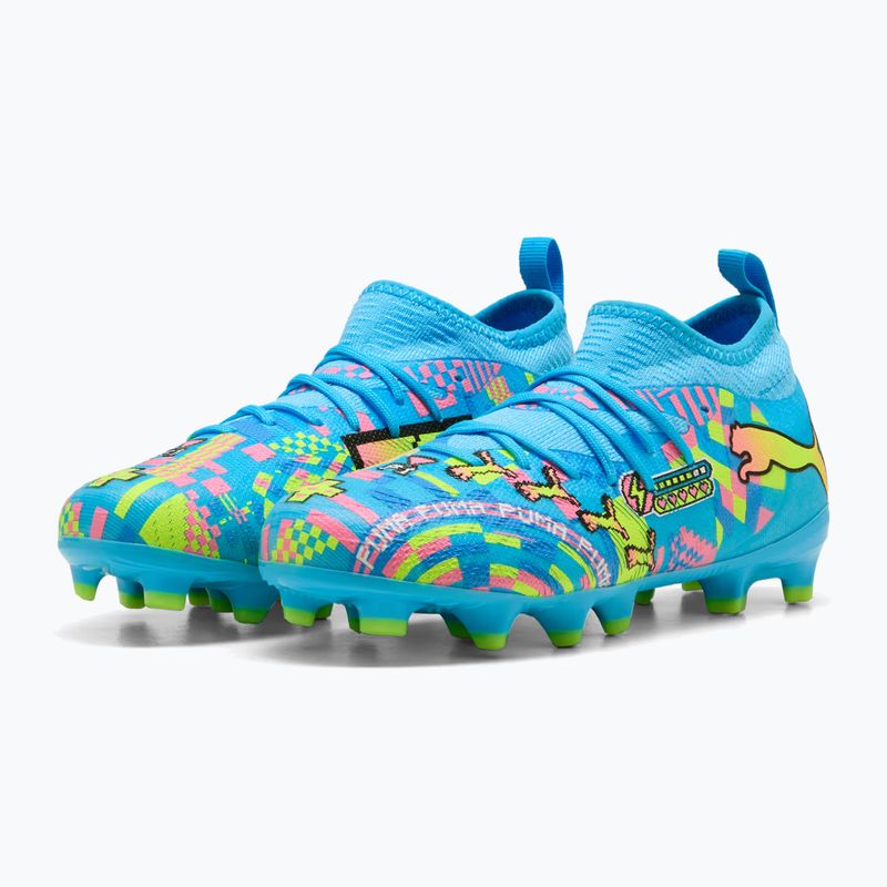 Children's football boots PUMA Future 9 Match Advanced Level FG/AG Jr puma white/blue glimmer/pink glimmer/yellow alert 3