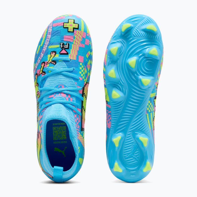 Children's football boots PUMA Future 9 Match Advanced Level FG/AG Jr puma white/blue glimmer/pink glimmer/yellow alert 5