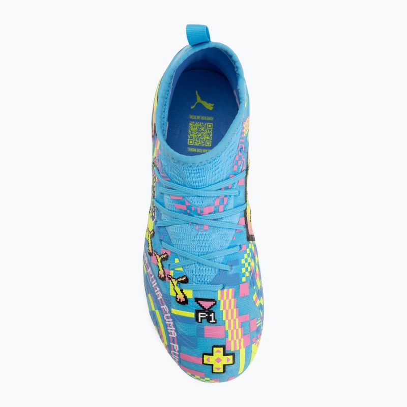 Children's football boots PUMA Future 9 Match Advanced Level FG/AG Jr puma white/blue glimmer/pink glimmer/yellow alert 5
