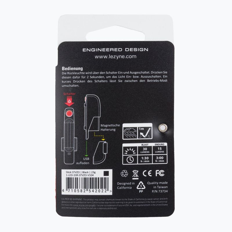 Lezyne STICK DRIVE REAR bicycle lamp STVZO, usb black LZN-1-LED-33R-STVZO-V104 2