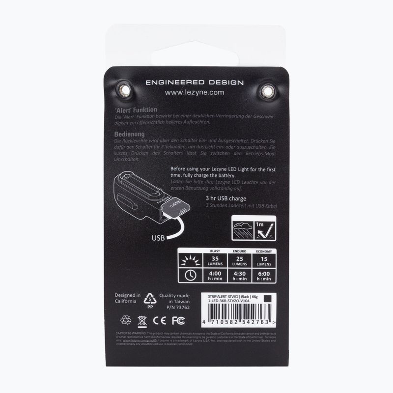 Lezyne STRIP ALERT REAR STVZO rear bicycle lamp, usb black LZN-1-LED-36R-STVZO-V104 6