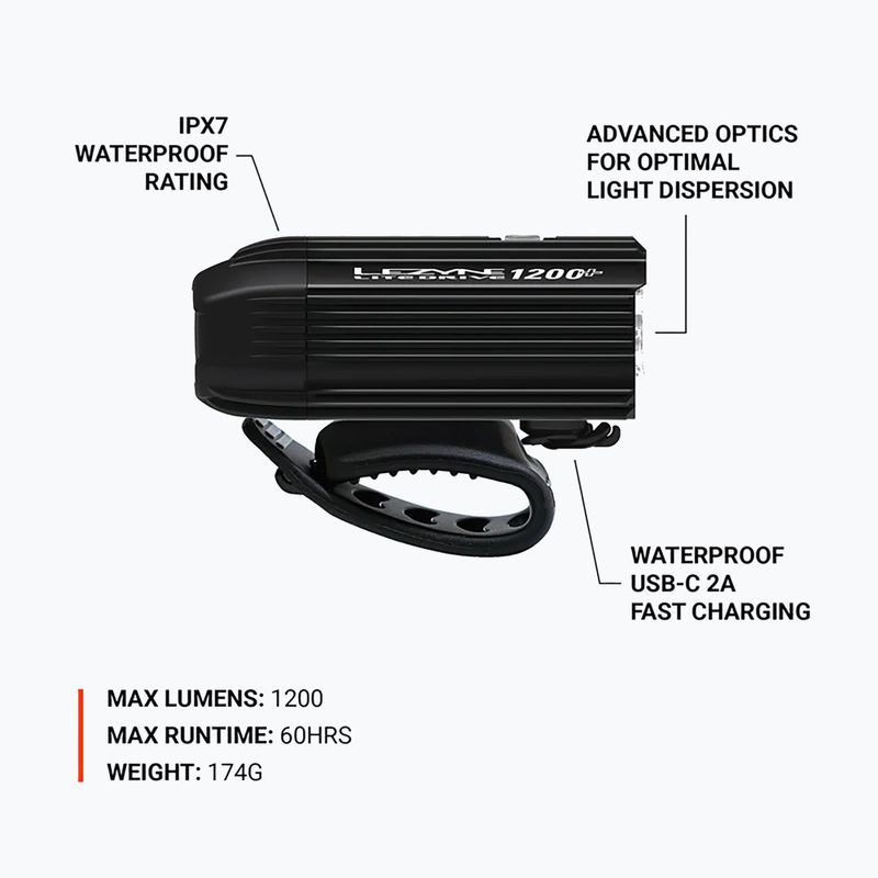 Front bike light Lezyne Lite Drive 1200+ Front satin black 5