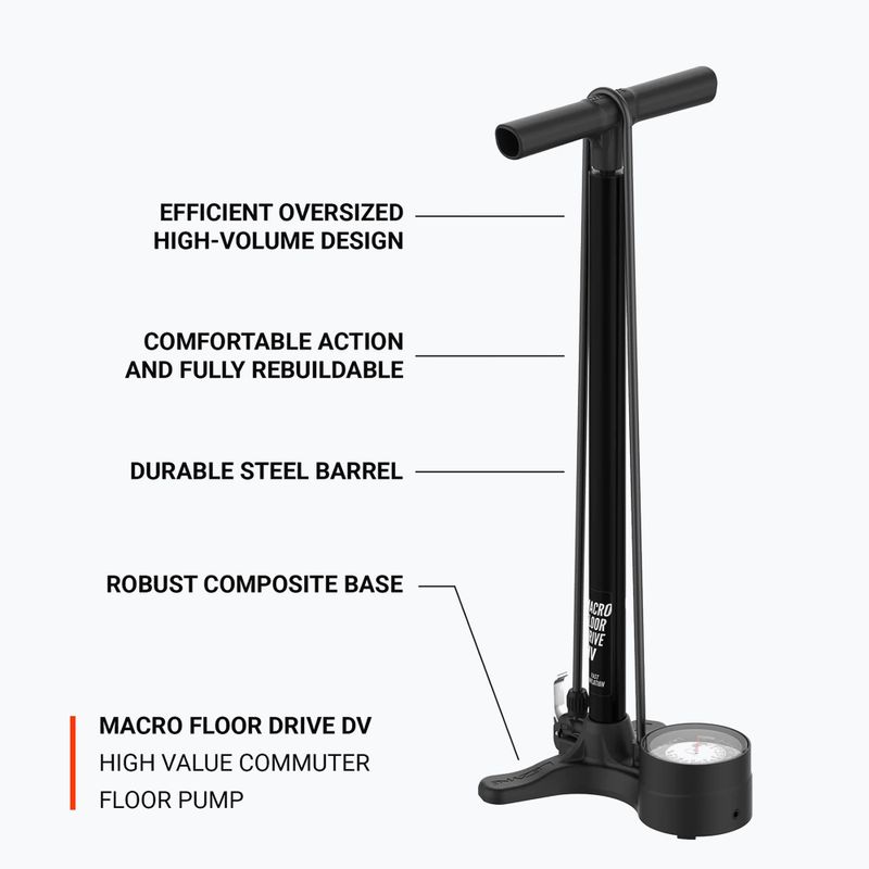Lezyne Macro HV Floor Drive ABS 100psi flat black bicycle pump 5