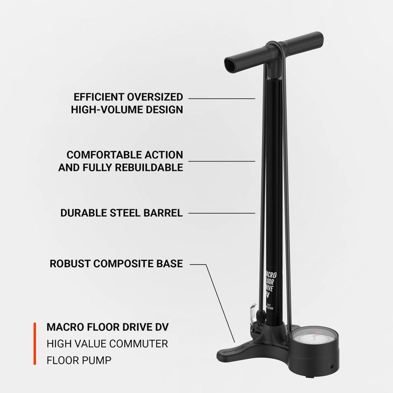 Lezyne Macro HV Floor Drive DV 100psi flat black bicycle pump 5