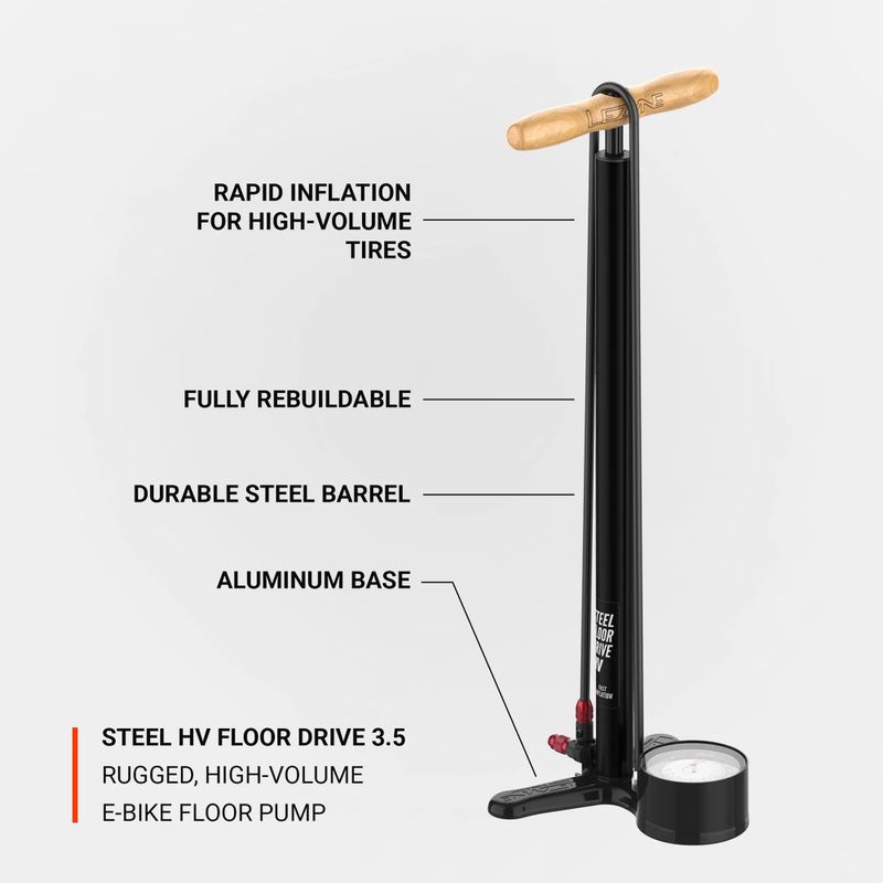 Lezyne Steel HV Floor Drive 3.5 100psi flat black bicycle pump 3