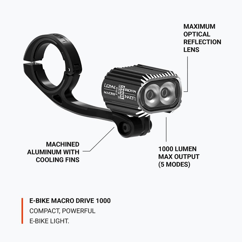 Lezyne E-bicycle Macro Drive 1000 front bicycle lamp black 5