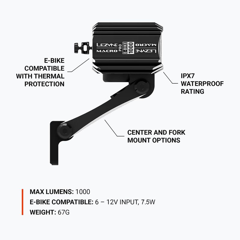 Lezyne E-bicycle Macro Drive 1000 front bicycle lamp black 6