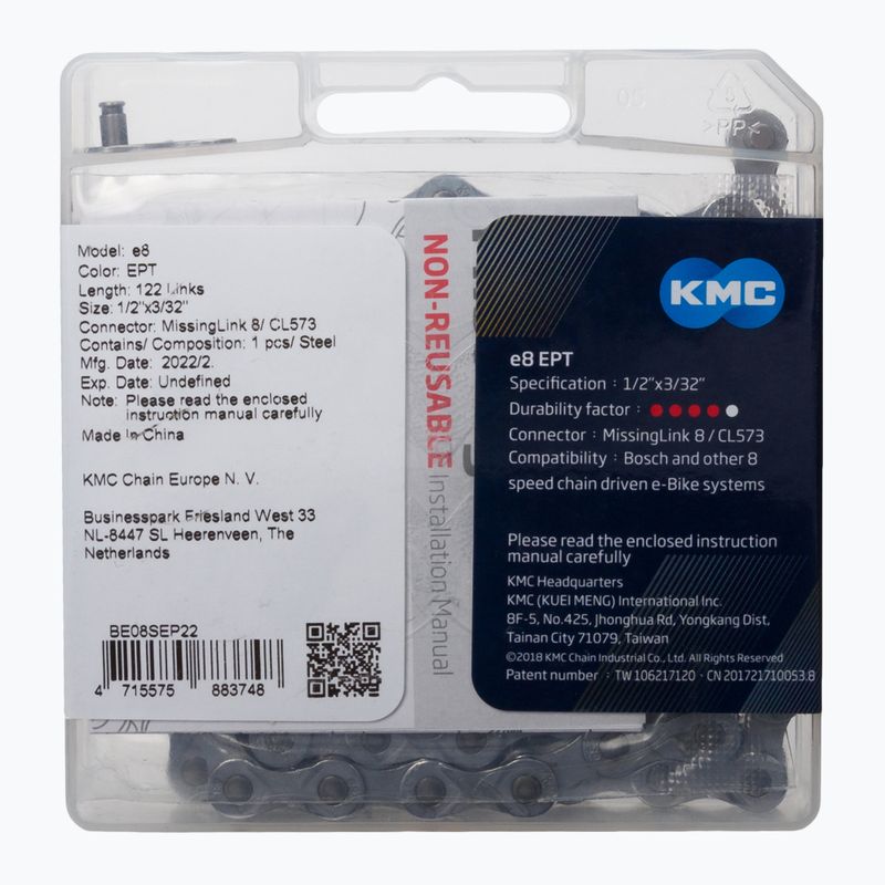 KMC e8 EPT e-Bike chain 122 links 8rz silver BE08SEP22 2