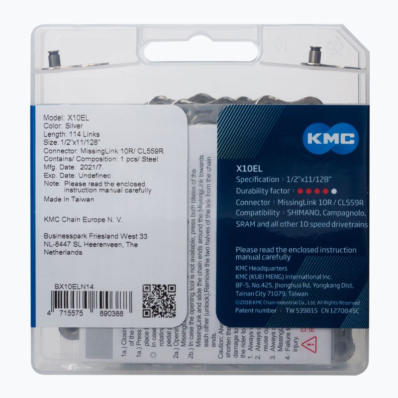 KMC X10 EL 10rz 114 link bicycle chain silver BX10ELN14 2