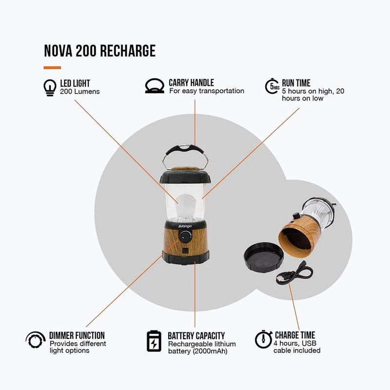 Camping lamp Vango Nova 200 Recharge wood 3
