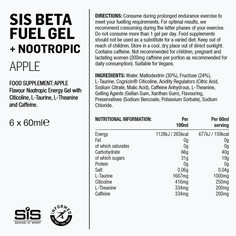 Energy gel set Science in Sport Beta Fuel Energy + Nootropics 6 x 60 ml apple 2