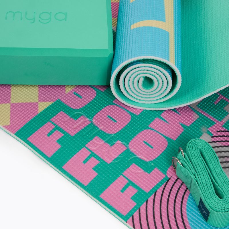 Yoga kit Myga Spirit Yoga Set mat + block + strap turquoise 9