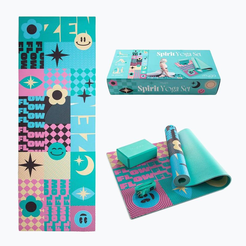 Yoga kit Myga Spirit Yoga Set mat + block + strap turquoise 12