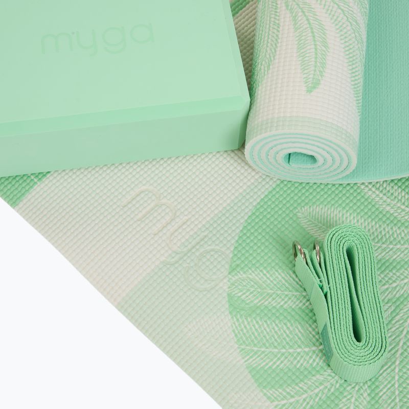 Yoga kit Myga Sage Palm Yoga Set mat + block + strap green 9