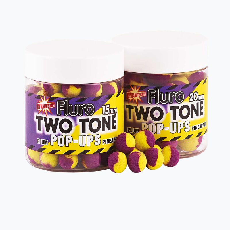 Dynamite Baits Fluoro Pop Up 2 Tone Plum & Pineapple Yellow/Purple floating carp boilies ADY040600