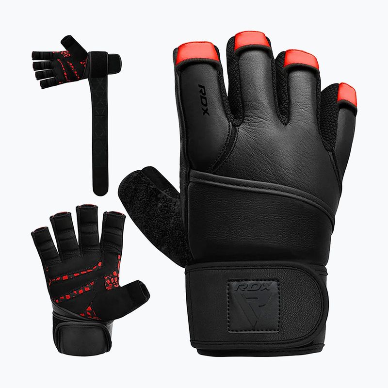 RDX L4 Finger Weightlifting Training Gloves Leather red/black 2