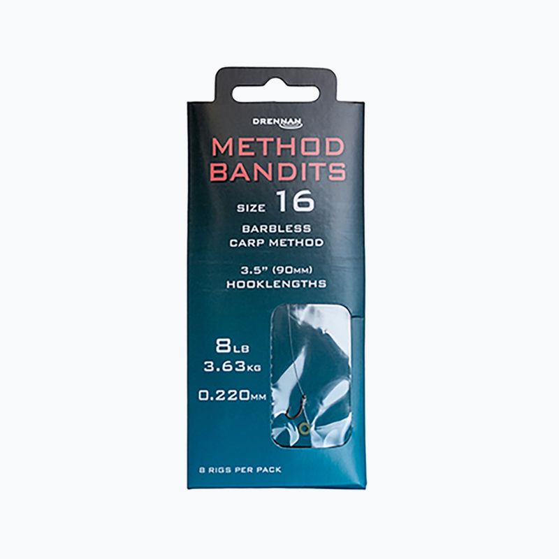 Drennan Bandit Carp Method methode leader with rubber banded barbless hook + line 8 pc clear HNBCM014