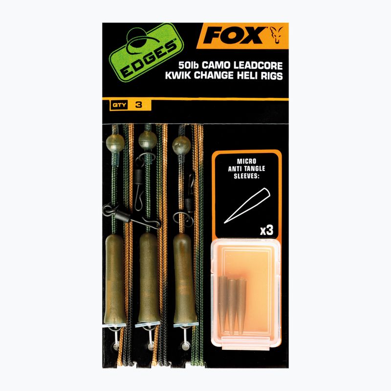 Carp leader Fox International Edges Ready Tied Camo Leadcore Heli Rig Leaders camo CAC755